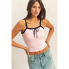Bow Detail Square Neck Pink Sweater Tank Top