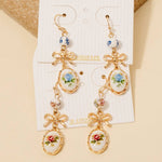 Bow And Blue Floral Ceramic Charms Dangle Earrings
