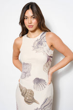 Shell Print Mesh Maxi Dress