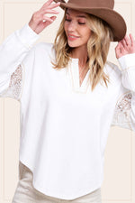 White Embroidered Crochet Long Sleeve