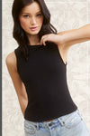 Black Stretchy Ribbed Sleeveless Top