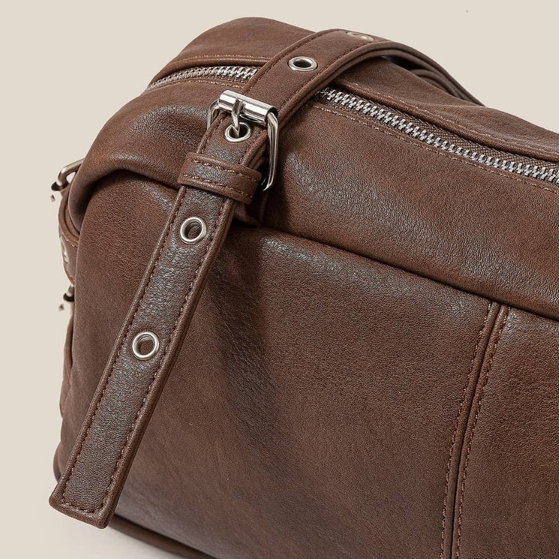 Brown Belt Strap Rectangular Hand Bag