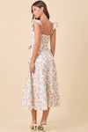 Ivory Floral Printed Ruffle Sleeve Midi Dress