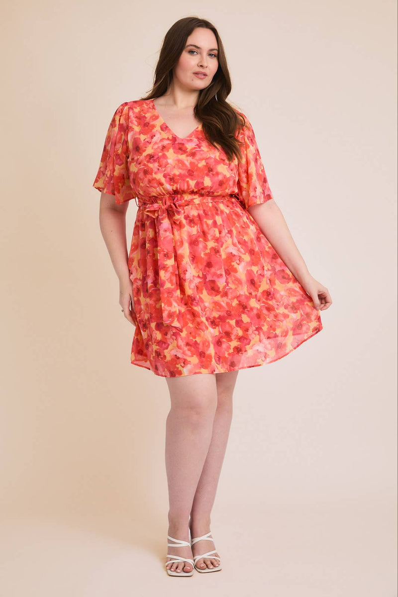 Megan Waist Tie Floral Print Dress (S-3XL)