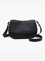 Daia Black Whipstitch Flapover Crossbody Bag
