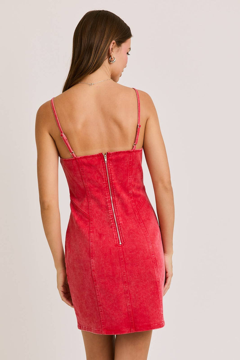 Red Denim Bustier Mini Dress
