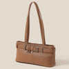 Brown Rectangle Belt Strap Faux Leather Shoulder Bag