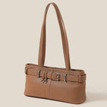 Brown Rectangle Belt Strap Faux Leather Shoulder Bag