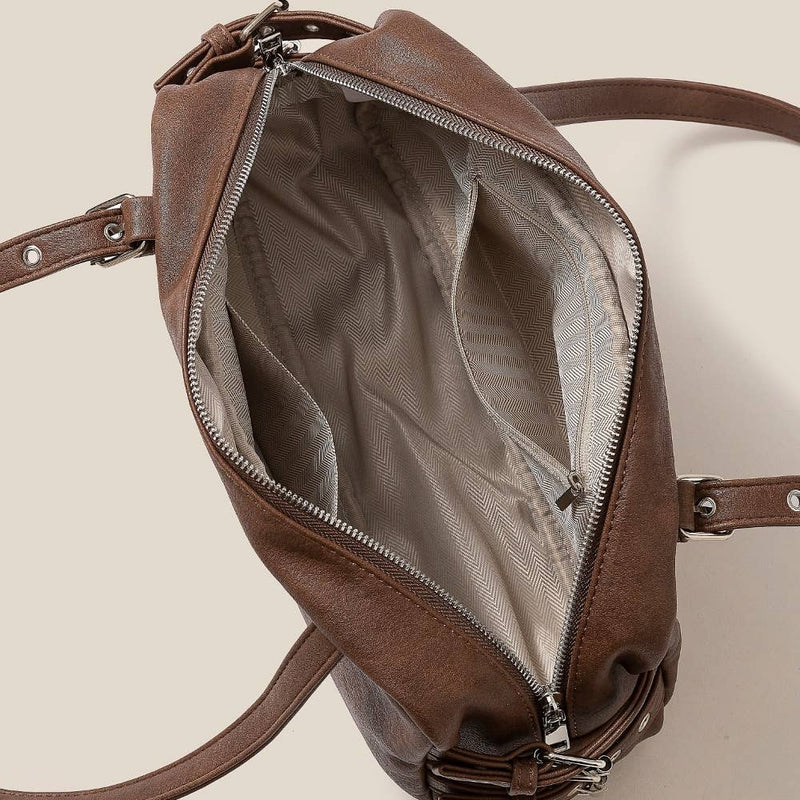 Greige Belt Strap Rectangular Hand Bag