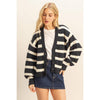 Striped Black & White Sweater Cardigan With Button Front