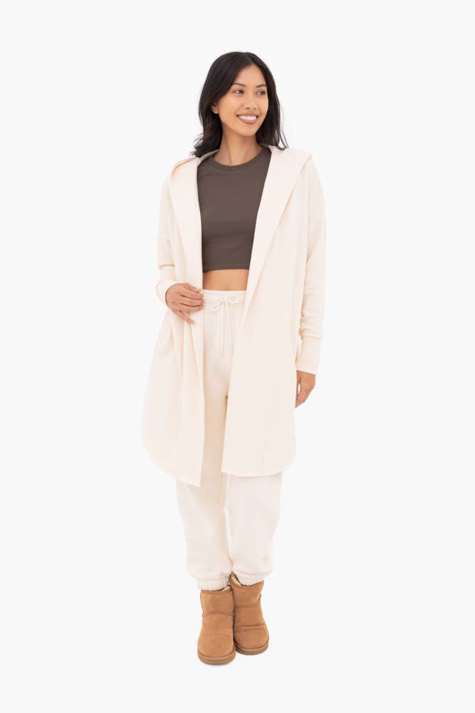 Pearl Ivory Front Longline Hoodie Cardigan