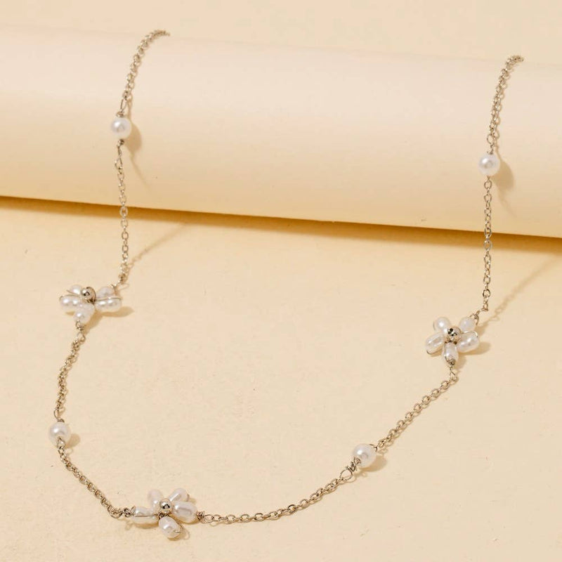 Mixed Pearl Beads Station Chain Necklace