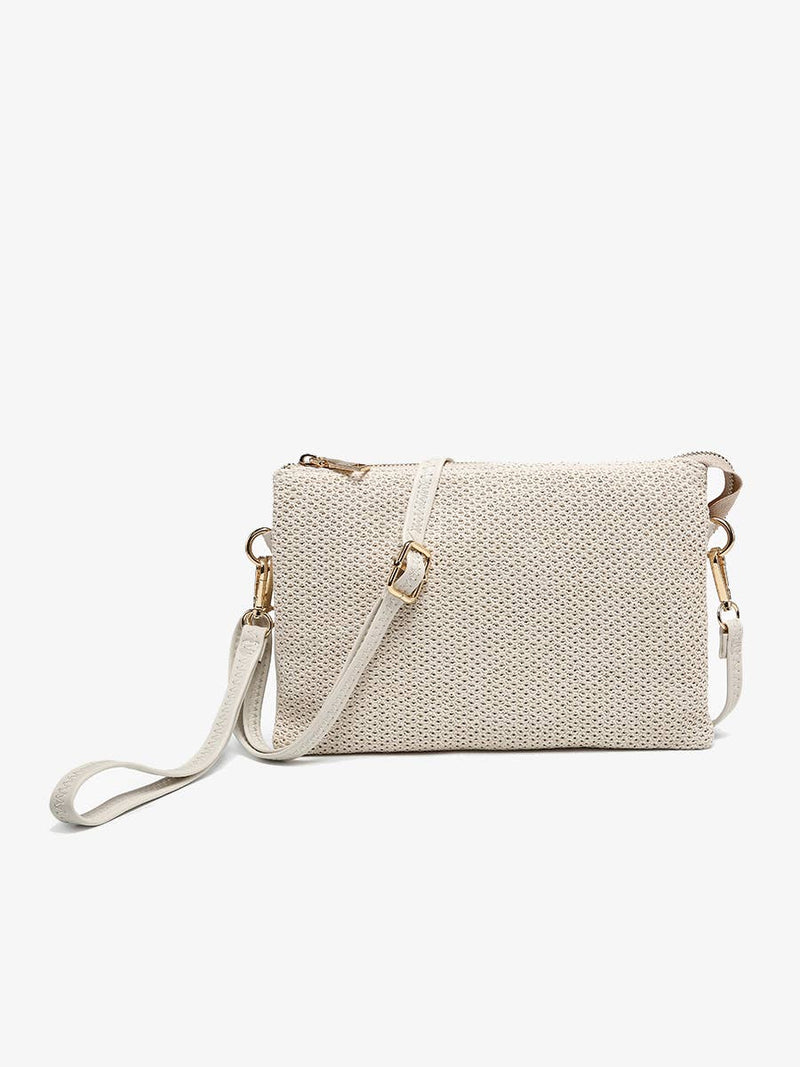 Off White Izzy Straw Woven Crossbody w/ Vegan Leather Strap