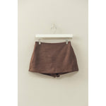 Chestnut Brown High-Waisted Suede Skort