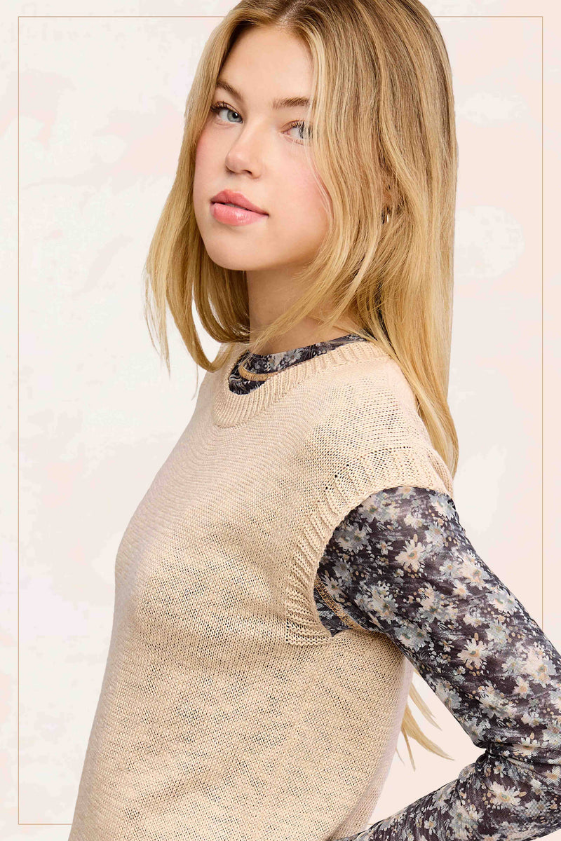 Latte Loose Fit Knit Crew Neck Top