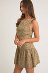 Boat Neck Mocha Animal Print Low Waist Dress