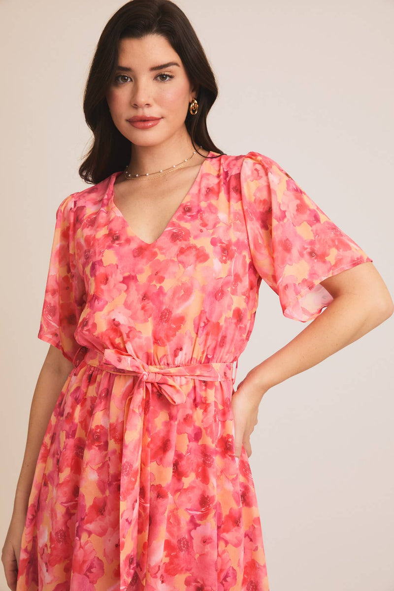 Megan Waist Tie Floral Print Dress (S-3XL)