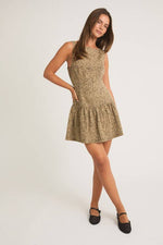 Boat Neck Mocha Animal Print Low Waist Dress