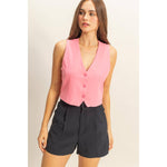 Cream Sleeveless V-Neck Hidden Button Vest