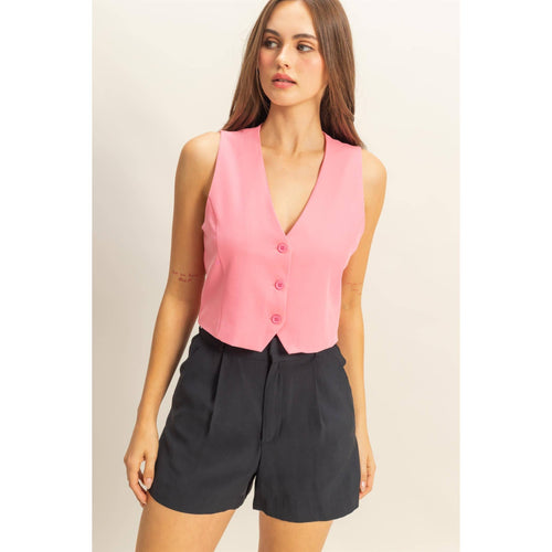 Cream Sleeveless V-Neck Hidden Button Vest