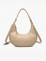 Taupe Aria Whipstitch Crescent Shoulder Bag