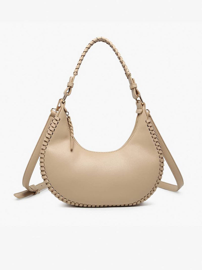 Taupe Aria Whipstitch Crescent Shoulder Bag