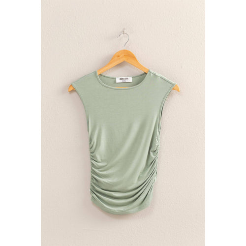 Sage Green Cap Sleeve Ruched Detail Top