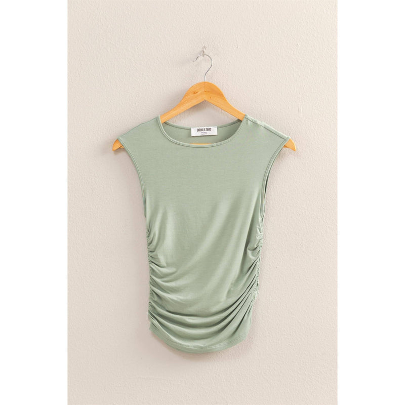 Sage Green Cap Sleeve Ruched Detail Top