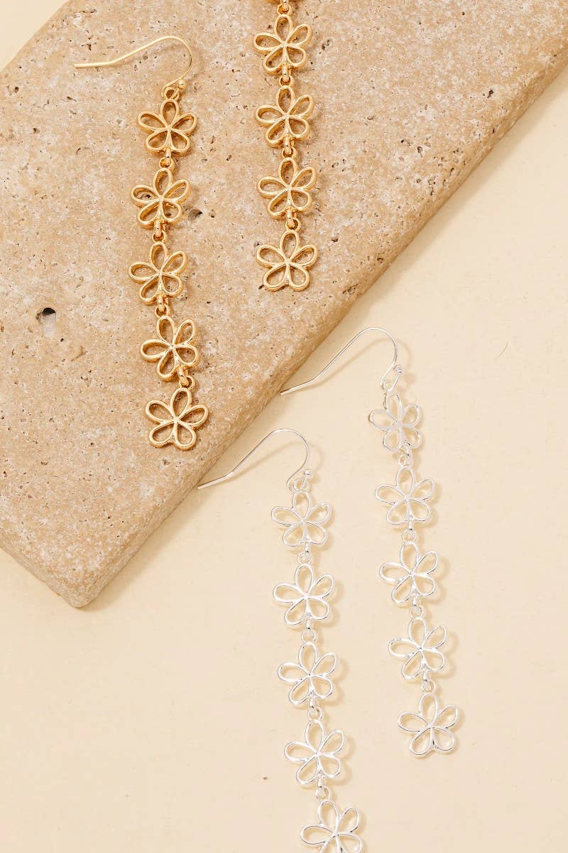 Dainty Metallic Flower Chain Dangle Earrings