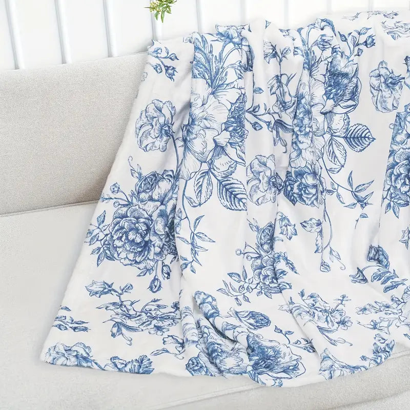 Vintage Floral Blue Throw Blanket