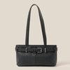 Black Rectangle Belt Strap Faux Leather Shoulder Bag