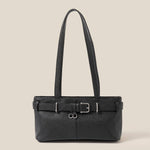 Black Rectangle Belt Strap Faux Leather Shoulder Bag