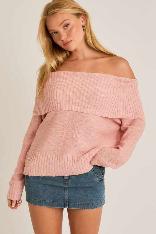 Pink Off The Shoulder Sweater Top