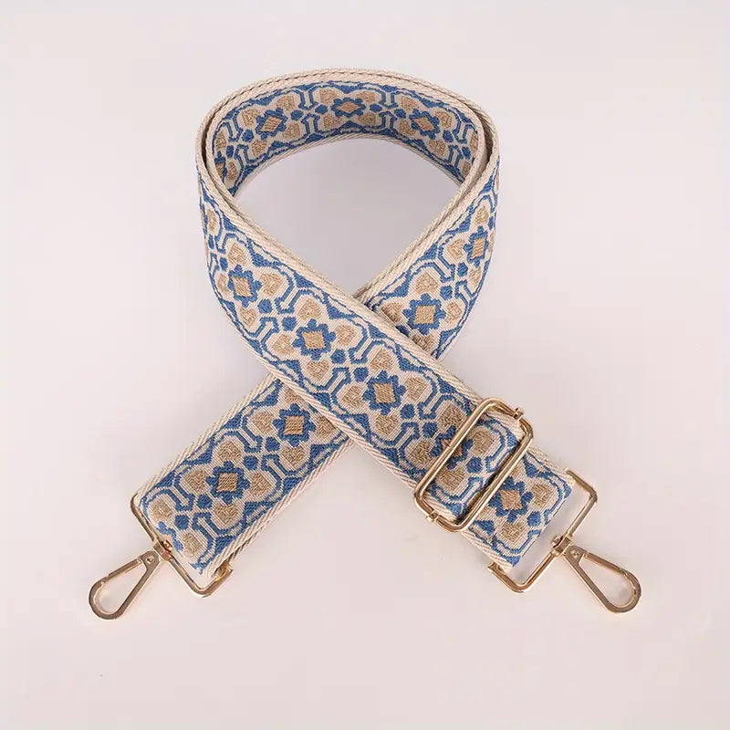 Floral Beige Blue Bag Strap