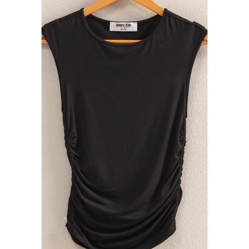 Black Cap Sleeve Ruched Detail Top