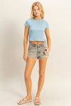 Ivory Textured Short Sleeve Lettuce Trim Top
