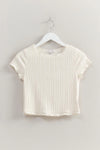 Ivory Textured Short Sleeve Lettuce Trim Top