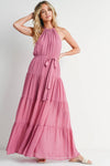 Rose Halter Tie-Waist Maxi Dress