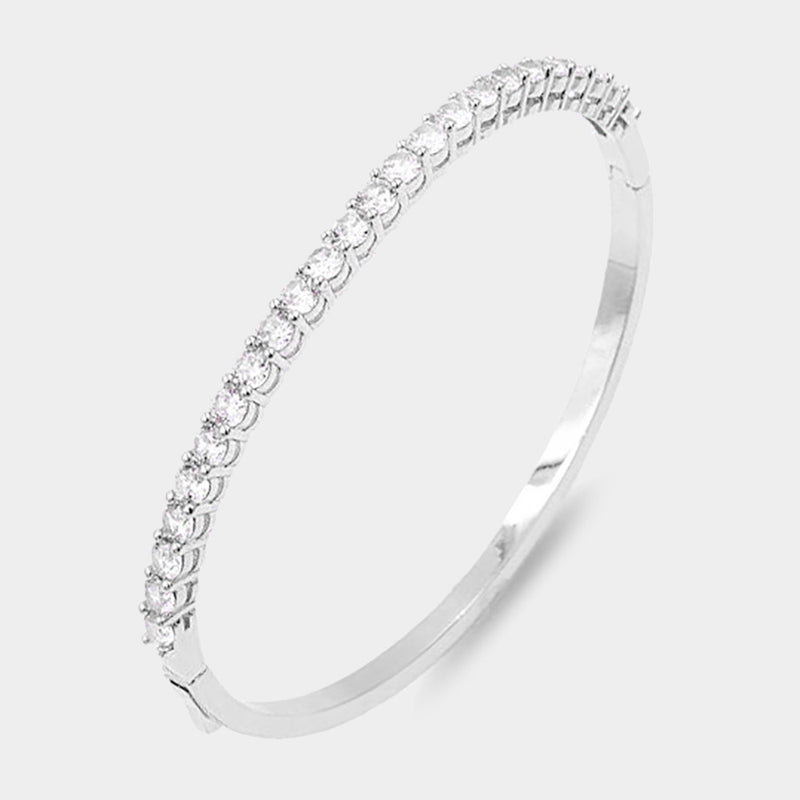 Rhodium Plated CZ Embellished Bangle Evening Bracelet