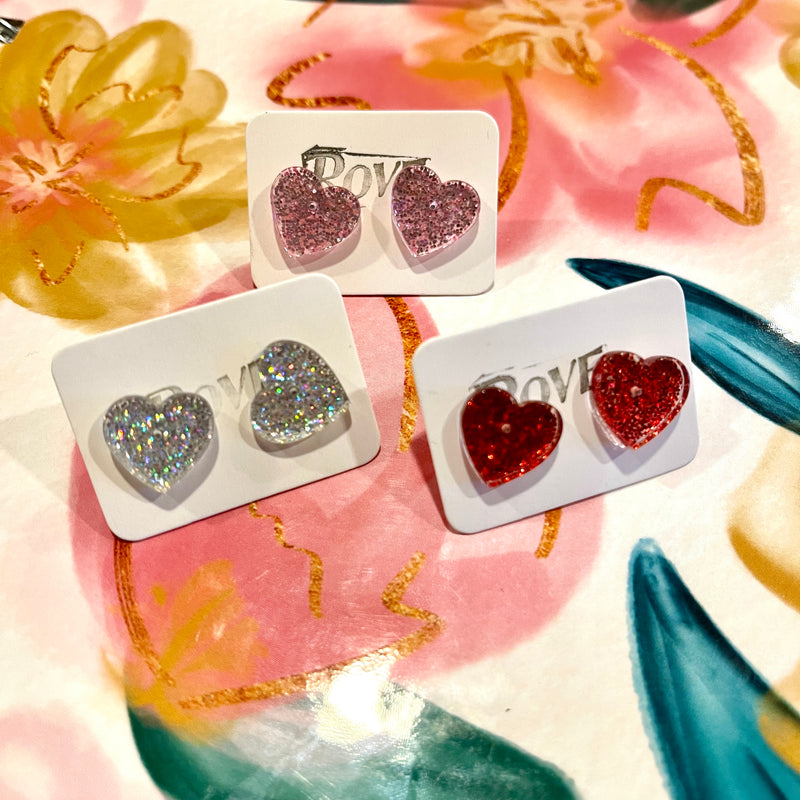 Glitter Heart Studs