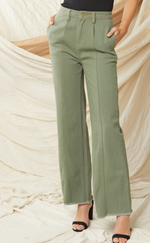 Olive High Waisted Wide Leg Denim Pants