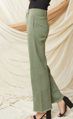 Olive High Waisted Wide Leg Denim Pants