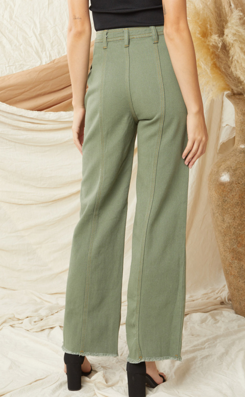 Olive High Waisted Wide Leg Denim Pants