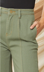 Olive High Waisted Wide Leg Denim Pants