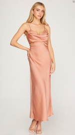Rose Cami Cowl Neck Satin Maxi Dress