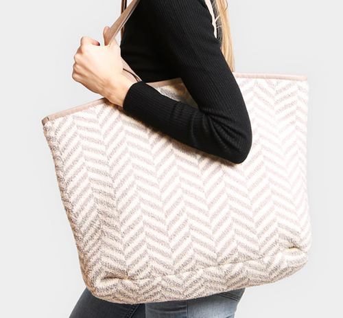 Herringbone Fuzzy Tote Bag