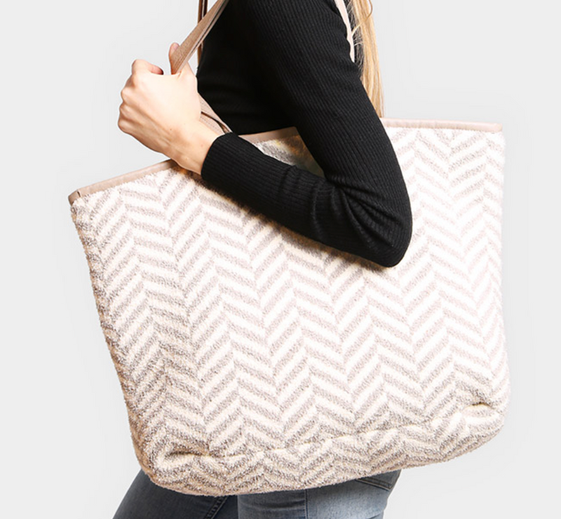 Herringbone Fuzzy Tote Bag