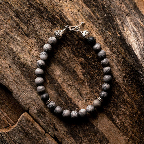 Grey Picasso Jasper Natural Gemstone Bracelet