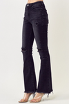 Black High Rise Distressed Raw Hem Flare Jeans